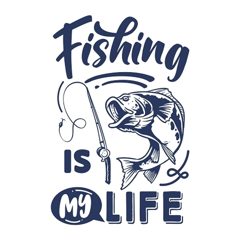 print PewPewCat рыбака Fishing is my life темно-синий для белой футболки