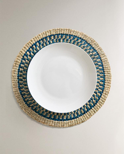 ZARA HOME КРУГЛАЯ ПЛЕТЕНАЯ ПОДСТАВКА ПОД СТОЛОВЫЕ ПРИБОРЫ, СИНИЙ