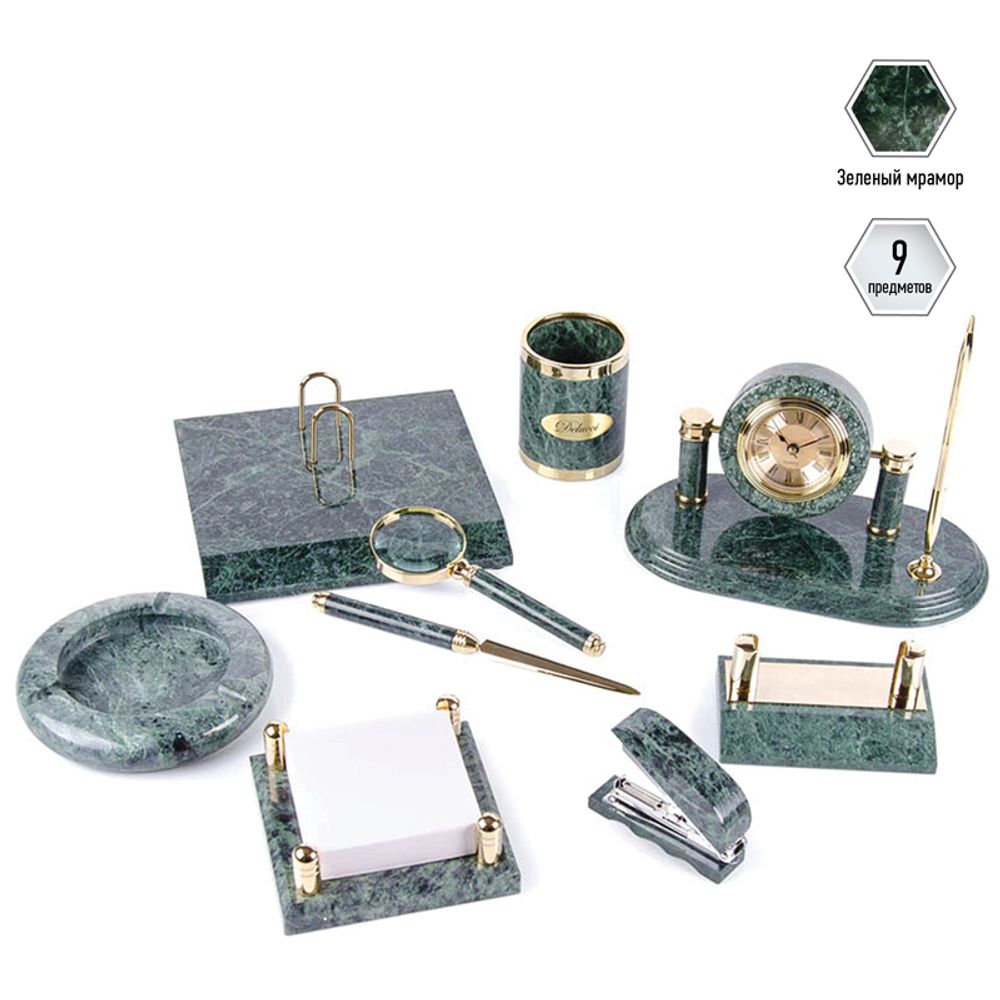 Набор настольный Delucci 9 предметов, зеленый мрамор
