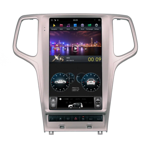 Магнитола для Jeep Grand Cherokee WK2 2013-2021 - Kuberg ZF-1823G-GE вертикальный монитор 13.6" в стиле "Тесла" на Android 13, CarPlay, 4G SIM-слот