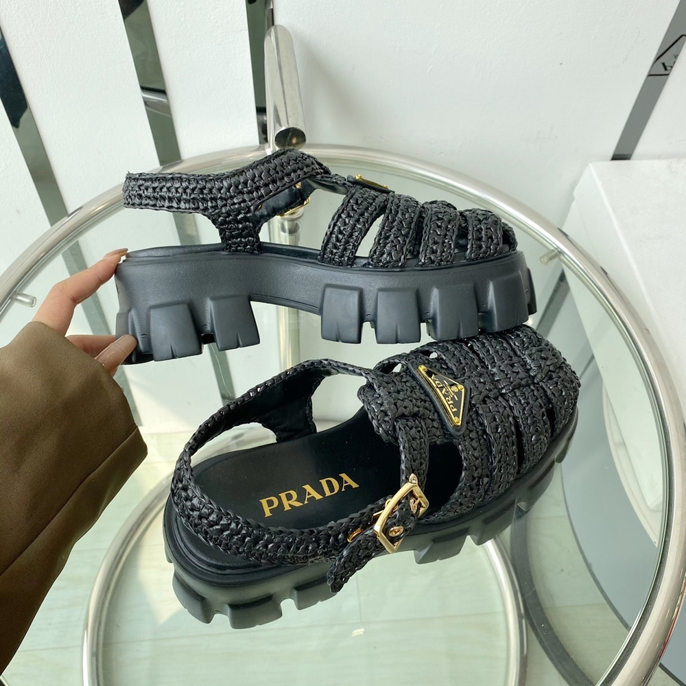 Prada Monolith Crochet Cage Sandals
