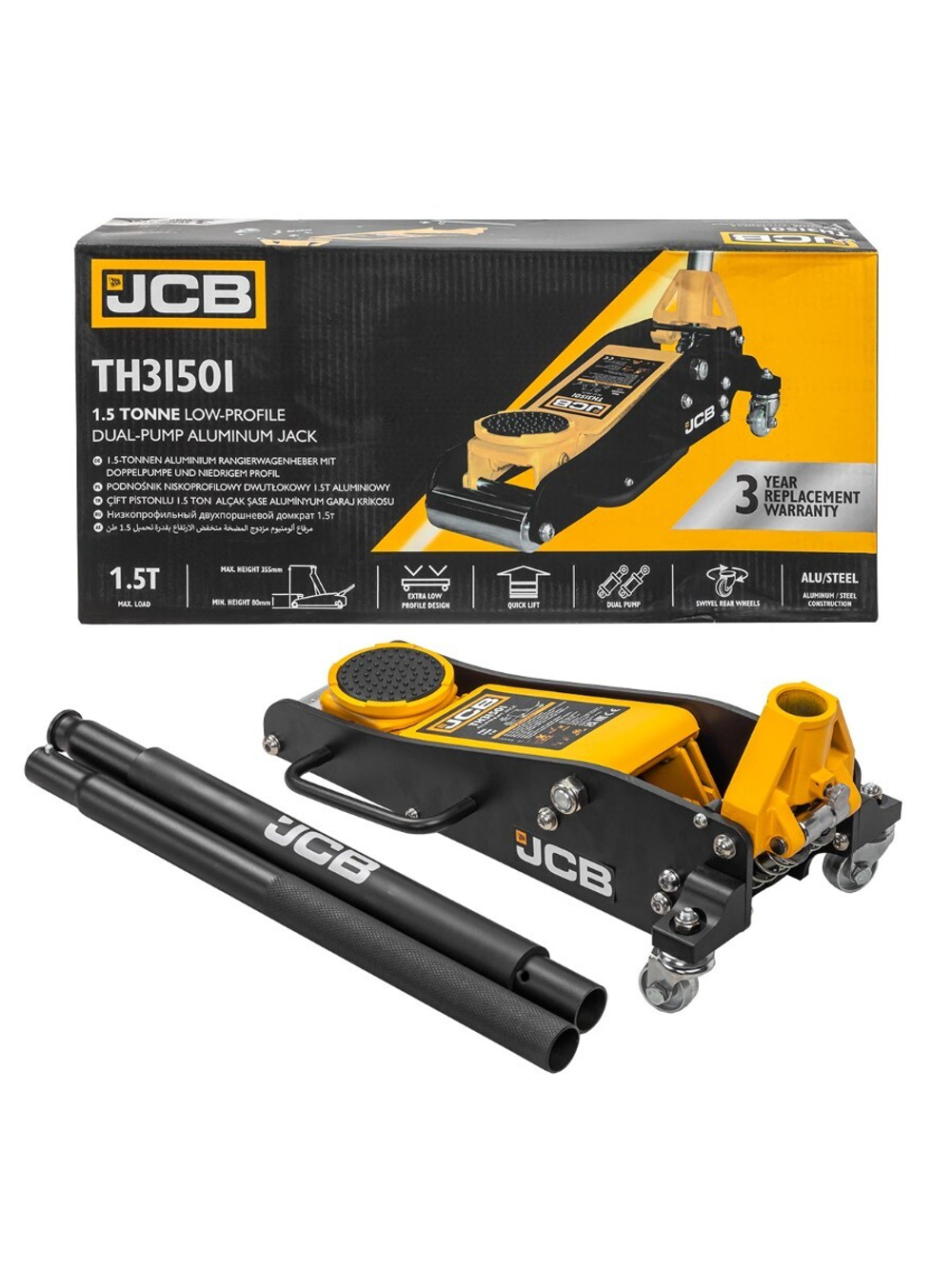Домкрат подкатной гидравлический 1.5т (h min 80мм, h max 355мм) JCB JCB-TH31501