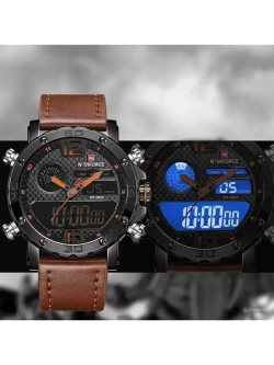 Часы наручные кварцевые NAVIFORCE на кожаном ремешке, черный/коричневый W8710-01