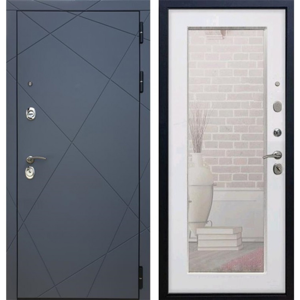 Входная металлическая дверь с зеркалом RеX 13 Титан 291 / Пастораль Белый ясень