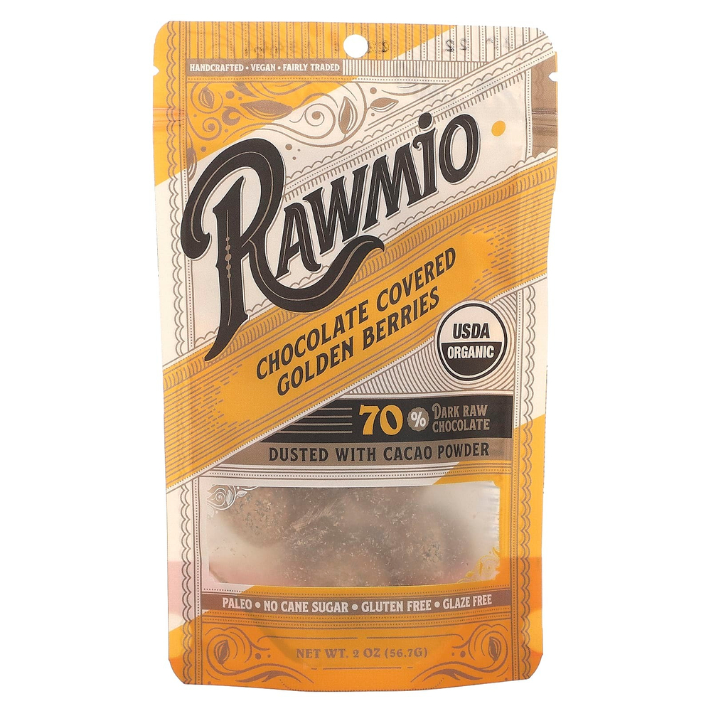 Rawmio, Золотые ягоды в шоколаде, 70% темный необработанный шоколад, 56,7 г (2 унции)