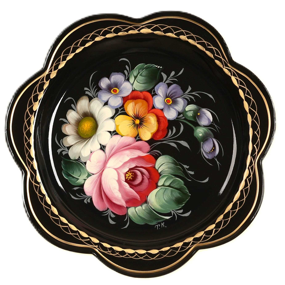 Жостовский поднос декоративный, размер 18 см (A1), металлический