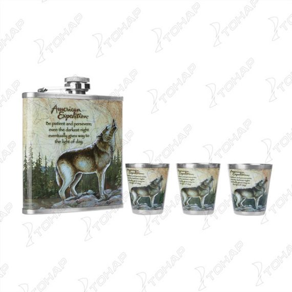 Набор Helios Волк (фляжка 210 мл + 3 стопки) А01
