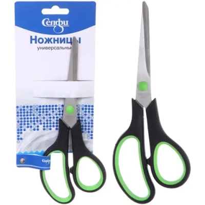 Ножницы универсальные бытовые «VOSTOK MARKET», цвет чёрный / зеленый, 19*7см (блистер Селфи)