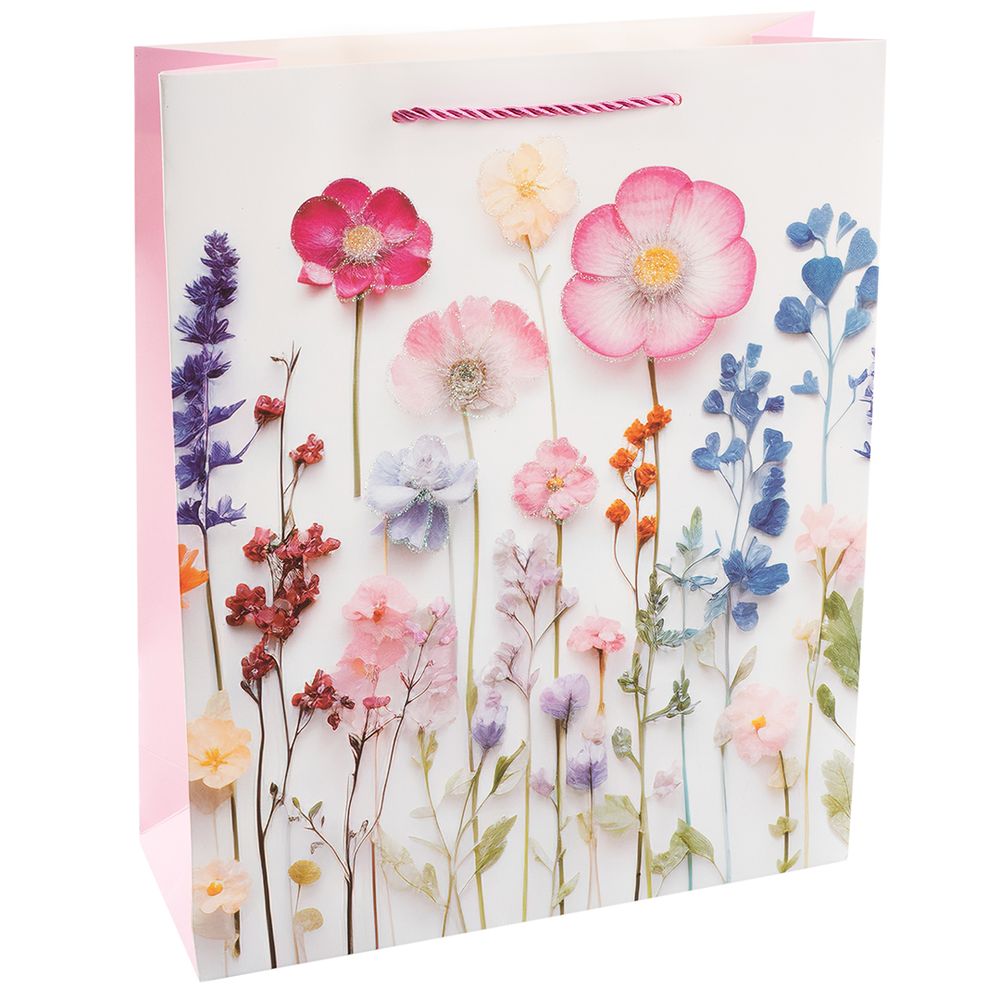 Пакет подарочный, Цветочная мелодия, Дизайн №1, с блестками, 16*12*6,5 см