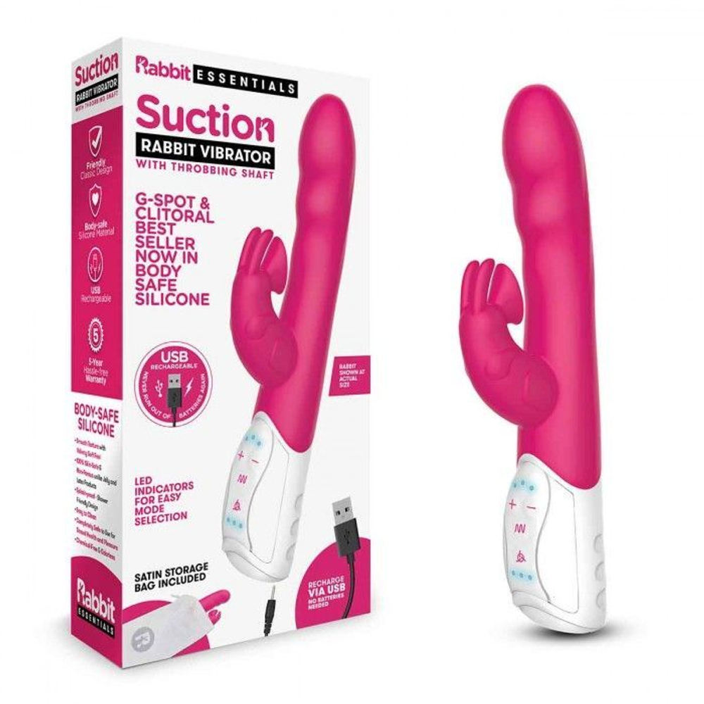 Розовый вибромассажер с клиторальной стимуляцией Clitoral Suction Rabbit - 24,5 см. (Цвет: розовый)