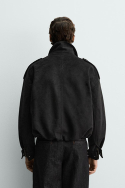 ZARA УКОРОЧЕННАЯ КУРТКА ИЗ ИСКУССТВЕННОЙ ЗАМШИ, ЧЕРНЫЙ