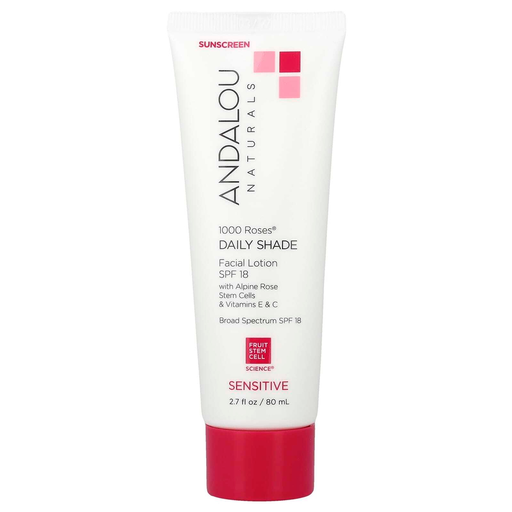 Andalou Naturals, 1000 Roses®, Daily Shade, лосьон для лица, SPF 18, для чувствительной кожи, 80 мл (2,7 жидк. унции)