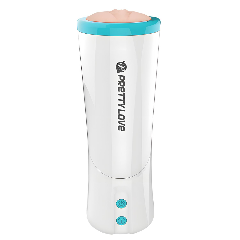 Мастурбатор-вагина Aby с возвратно-поступательными движениями (Цвет: белый с бежевым)