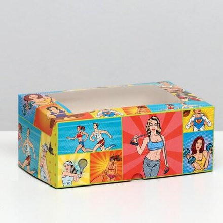 Коробка для капкейков (6), "Фитнес", с окном, 25 х 17 х 10 см