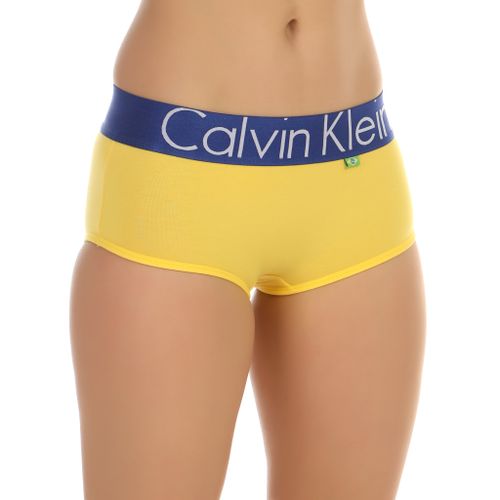 Женские трусы-шорты желтые с синей резинкой Calvin Klein Women Brazil