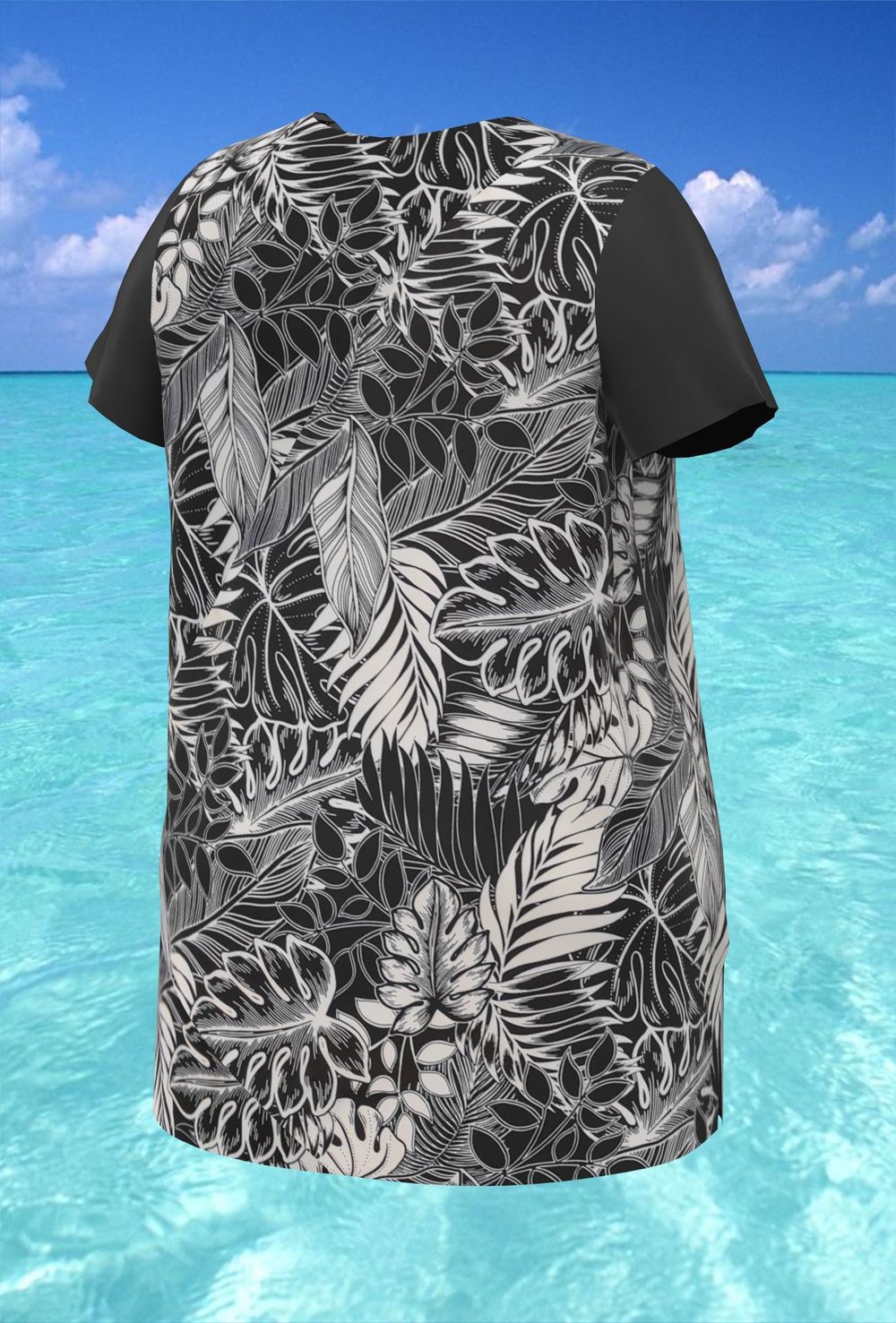 Купальный топ 17250 черно-белый папоротник