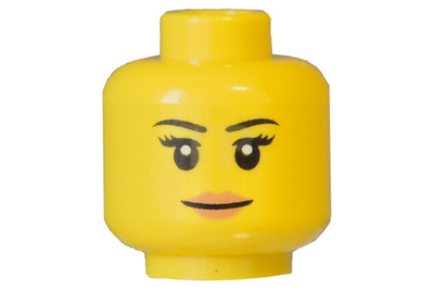 Lego 50шт Минифигурка голова женщины с черными тонкими бровями ресницами белыми зрачками и персиковы