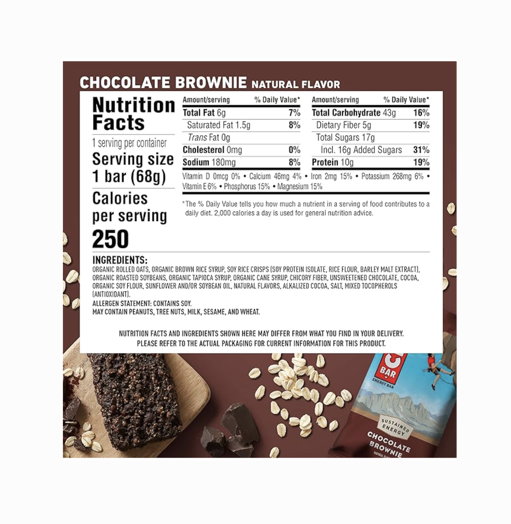 Clif Bar - Протеиновые батончики со вкусом шоколадного брауни - Сделано из органического овса - 10 г белка - Не содержит ГМО - На растительной основе - Энергетические батончики