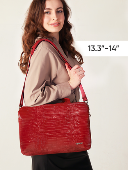 Сумка для ноутбука 13,3" и 14" с ремнем на плечо и 3 отделениями (Лакированный красный)