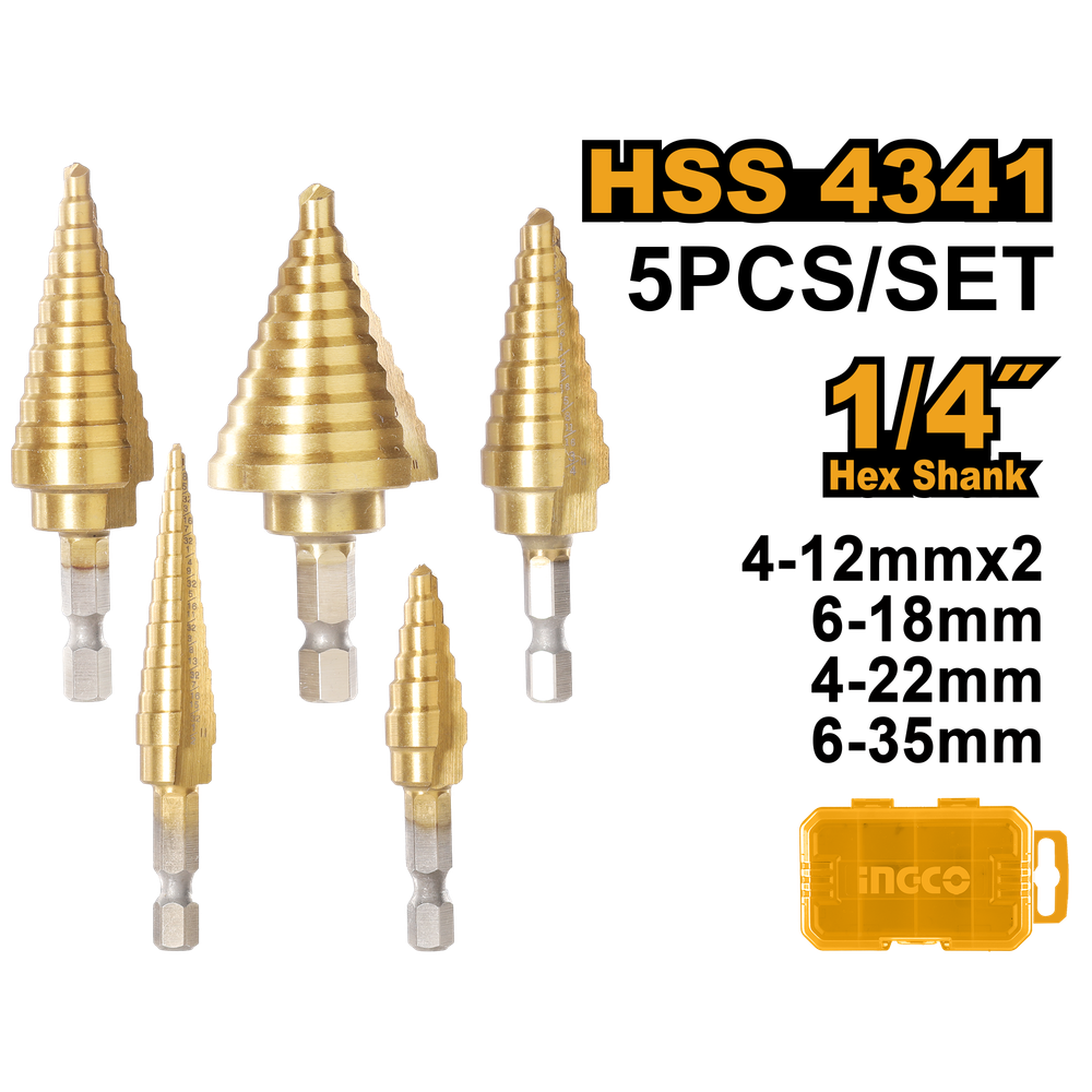 Набор ступенчатых сверл INGCO AKSDS2051 INDUSTRIAL 5 шт.