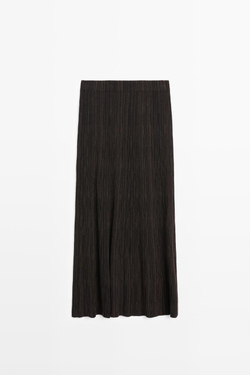 Massimo Dutti Плиссированная юбка миди в полоску, шоколадный