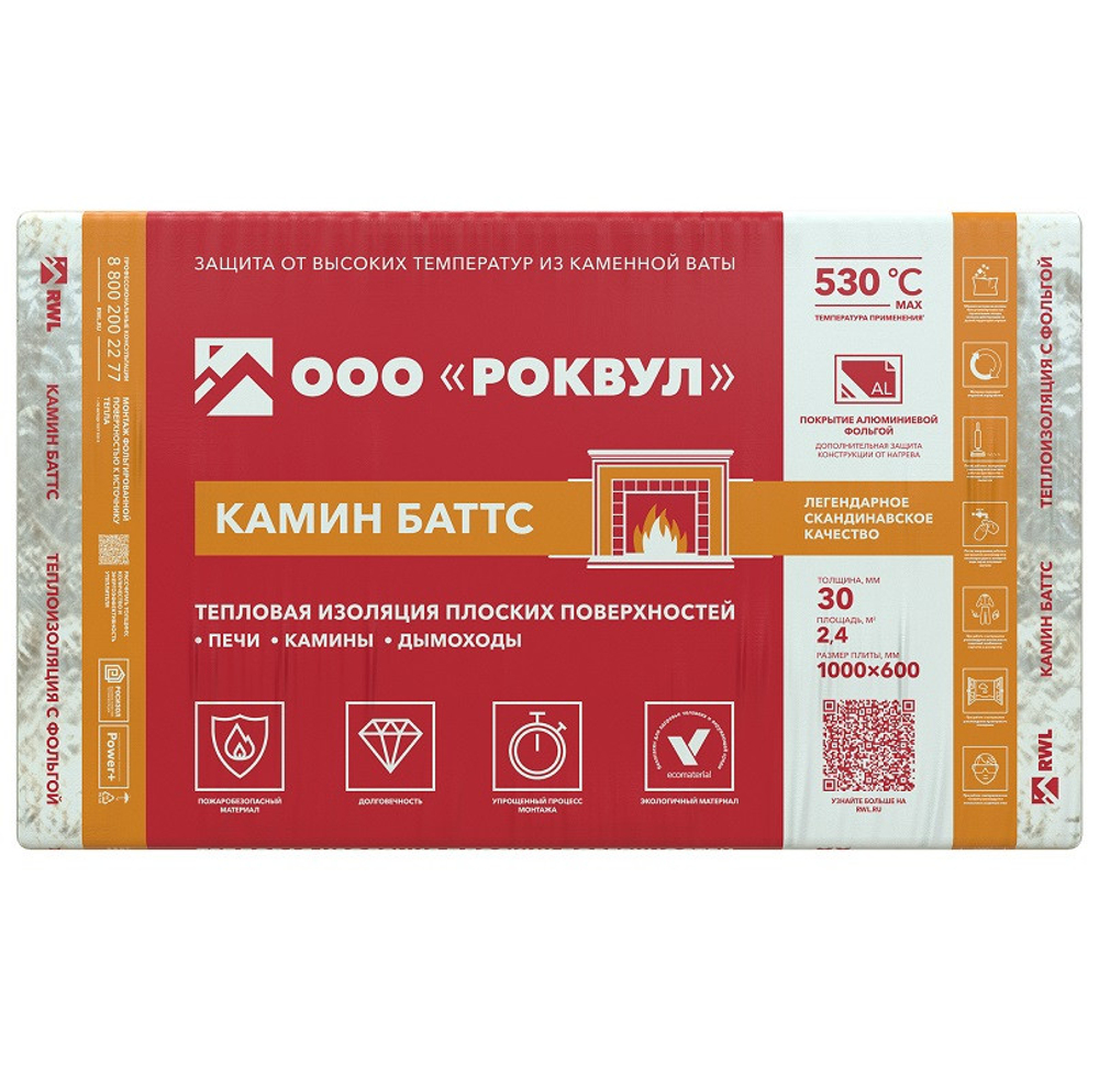 Базальтовая вата Роквул Камин Баттс 1000х600х30 мм 4 плиты в упаковке