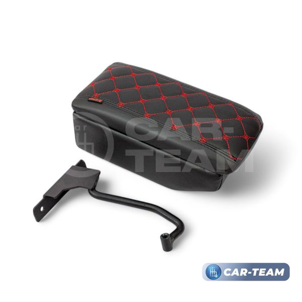 Подлокотник с боксом Лада X-Ray (без регулировки сиденья по высоте), Renault Logan 2, Sandero 2, Duster 2 (с регулировкой по высоте) из экокожи с узором - красный ромб, "Аламар"