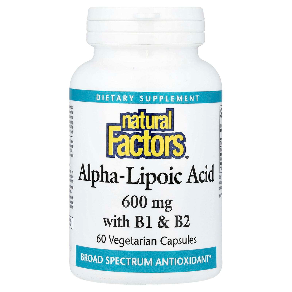 Natural Factors, альфа-липоевая кислота с витаминами B1 и B2, 60 вегетарианских капсул