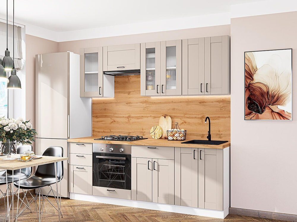 Прямая модульная кухня Лофт-01 Cream Silk - Белый 2140*2200*600