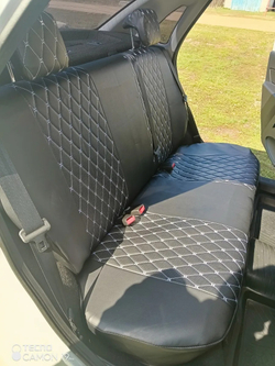 Чехлы на Лада Гранта сплошные сиденья (Ромб бабочка белые нитки)