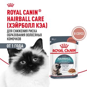 Пауч Royal Canin Hairball Care для взрослых кошек, для снижения риска образования волосяных комочков, мелкие кусочки в соусе