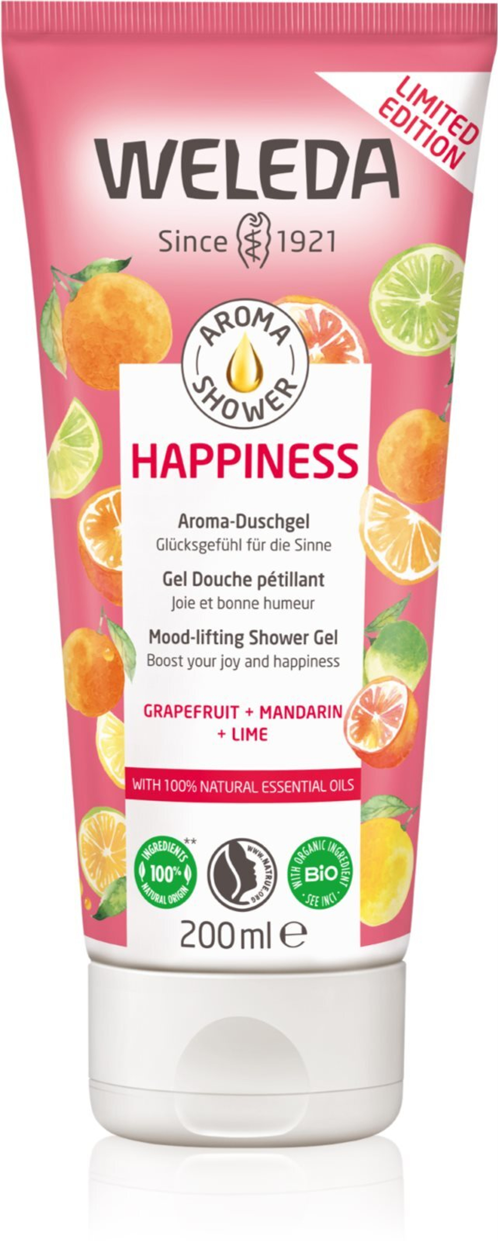 Weleda Aroma Shower Happiness - бодрящий гель для душа /   200  ml  / GTIN 7611916161759