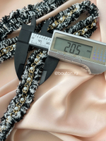 Тесьма черно-белая с жемчугом и золотистой цепью