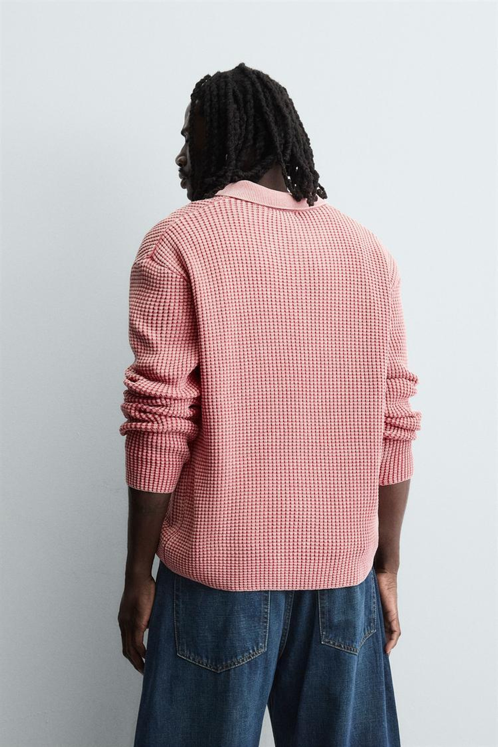 ZARA ТРИКОТАЖНОЕ ПОЛО С ВАФЕЛЬНОЙ СТРУКТУРОЙ, РОЗОВЫЙ