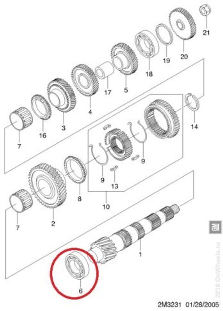 Кор. Chevrolet Aveo 1.2 (КПП Y4M) Подшипник КПП первич. вала передн. (General Motors)