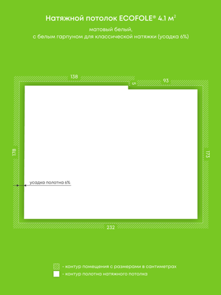 Матовый натяжной потолок 4.1 м2