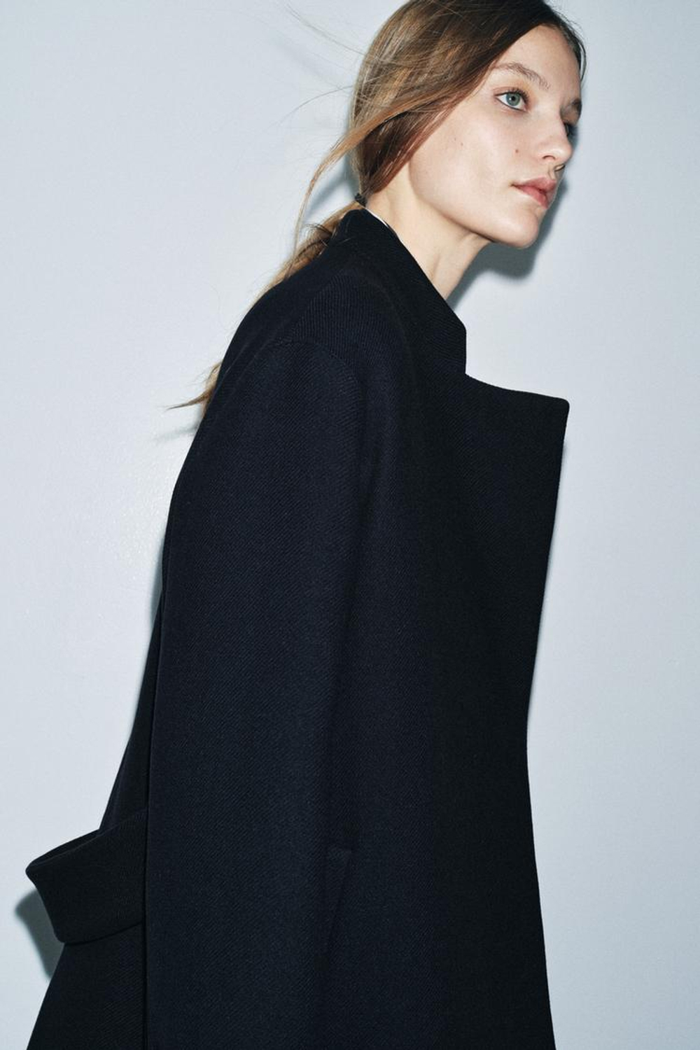 ZARA ПАЛЬТО ИЗ СМЕСОВОЙ ШЕРСТИ — ZW COLLECTION, МОРСКОЙ ТЕМНО-СИНИЙ