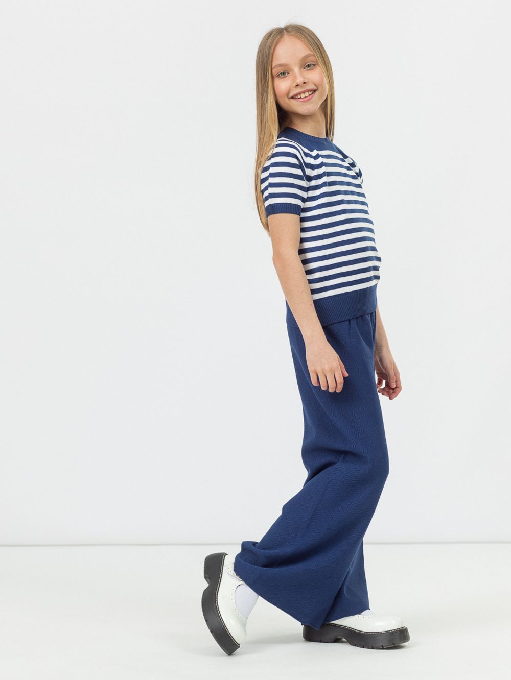 Джемпер для девочки с коротким рукавом AT1012 сапфир-белый