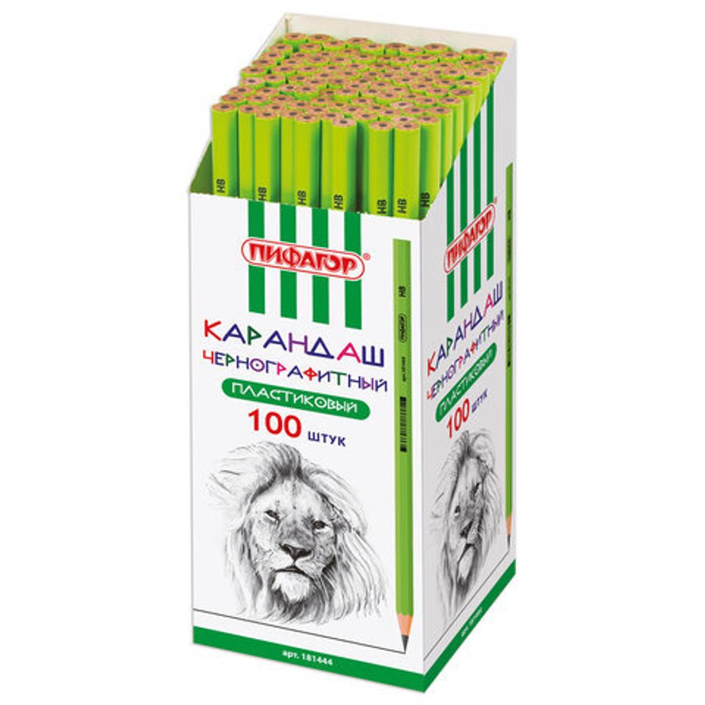 Карандаш чернографитный ПИФАГОР, 1 шт., НВ, пластиковый, корпус салатовый, без резинки, 181444