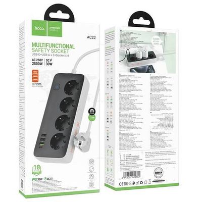AC22 Sunlight (PD30W/1C3A) сетевой фильтр на 4 розетки 1.5m (black)