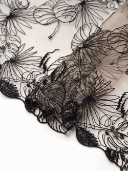 Вышивка на сетке телесная с черным неэластичная ширина 21 см