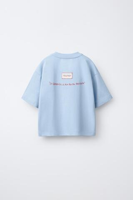 ZARA ФУТБОЛКА С НАШИВКОЙ «ЛИМОНЫ», ГОЛУБОЙ