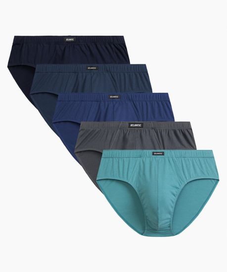 Мужские трусы (5шт) слипы классика Atlantic 5SMP-003, хлопок, темно-синий + темно-голубой + светло-зеленый + индиго + темно-голубой