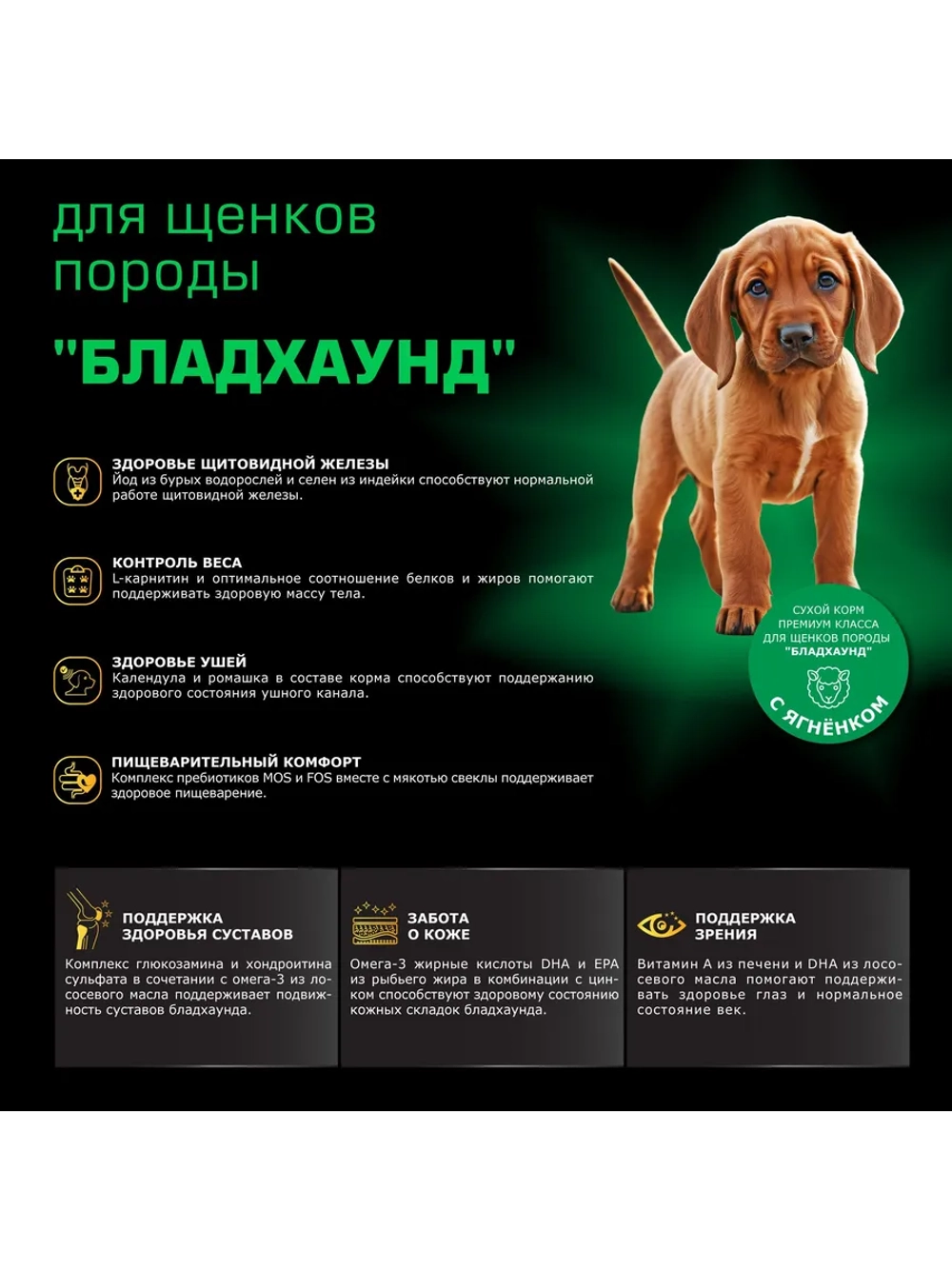 Корм для щенков породы Бладхаунд, с ягненком, 12 кг