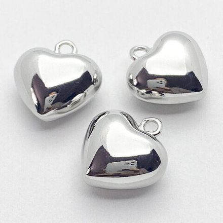 Подвеска Сердце, цвет серебро (родий), размер 15*17 мм, цена за 1 шт