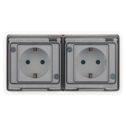 Розетка ЭРА Эксперт 11-2524-01 двойная с заземлением с крышкой 2х2P+E горизонт. IP55 шторки 16A-250В СУ белый