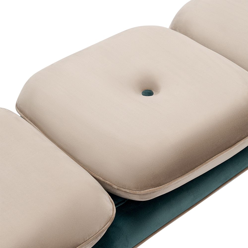 Банкетка Pea, велюр, бежевая/сине-зеленая