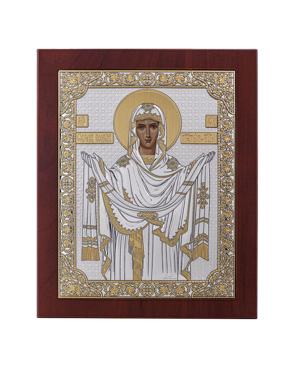 Покрова БМ, икона прямоугольная с рамкой, красное дерево 150х190