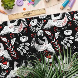 Ткань шелк Армани белая на чёрном роспись