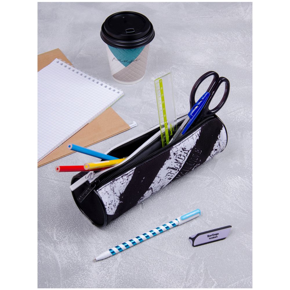 Пенал-тубус 2 отделения, 210*70 Berlingo "Black white", полиэстер